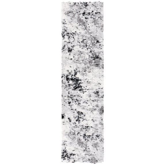SAFAVIEH Lindsay Edna Distressed Polyester Shag Runner Rug, Grey/Black Ivory, 2'2" x 8'