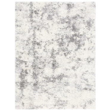 SAFAVIEH Lindsay Laird Abstract Polyester Shag Area Rug, Ivory/Grey, 8' x 10'