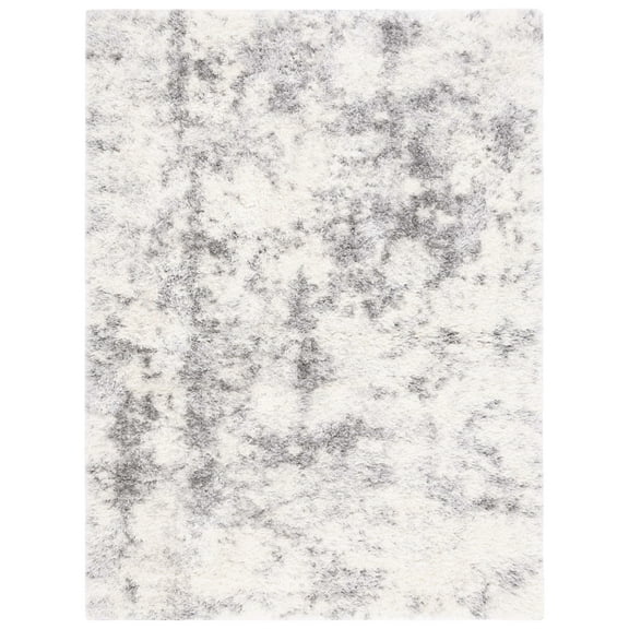 SAFAVIEH Lindsay Laird Abstract Polyester Shag Area Rug, Ivory/Grey, 8' x 10'