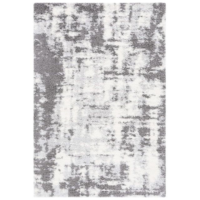 SAFAVIEH Lindsay Rozanne Distressed Polyester Shag Area Rug, Dark Grey/Grey, 5'3" x 7'6"