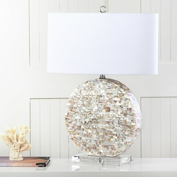 SAFAVIEH Lindsey 26.5 in. H Mosaic Shell Round Table Lamp, Cream