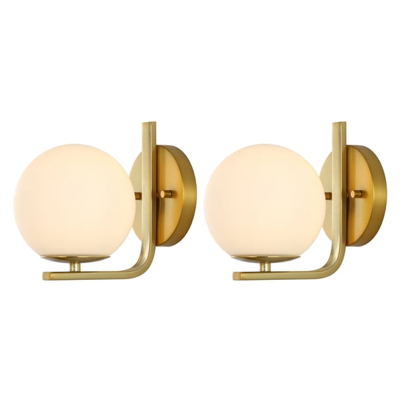 SAFAVIEH Liraz LED Brass Iron Wall Sconce with White Shade, Set of 2