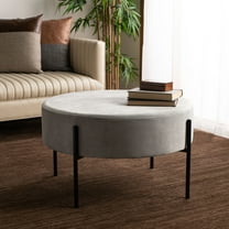 SAFAVIEH Lisbon Modern Glam Round Cocktail Ottoman, Grey