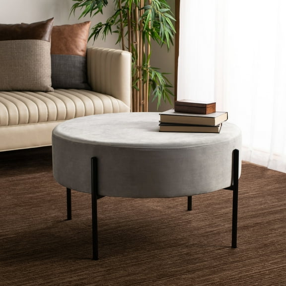 SAFAVIEH Lisbon Modern Glam Round Cocktail Ottoman, Grey
