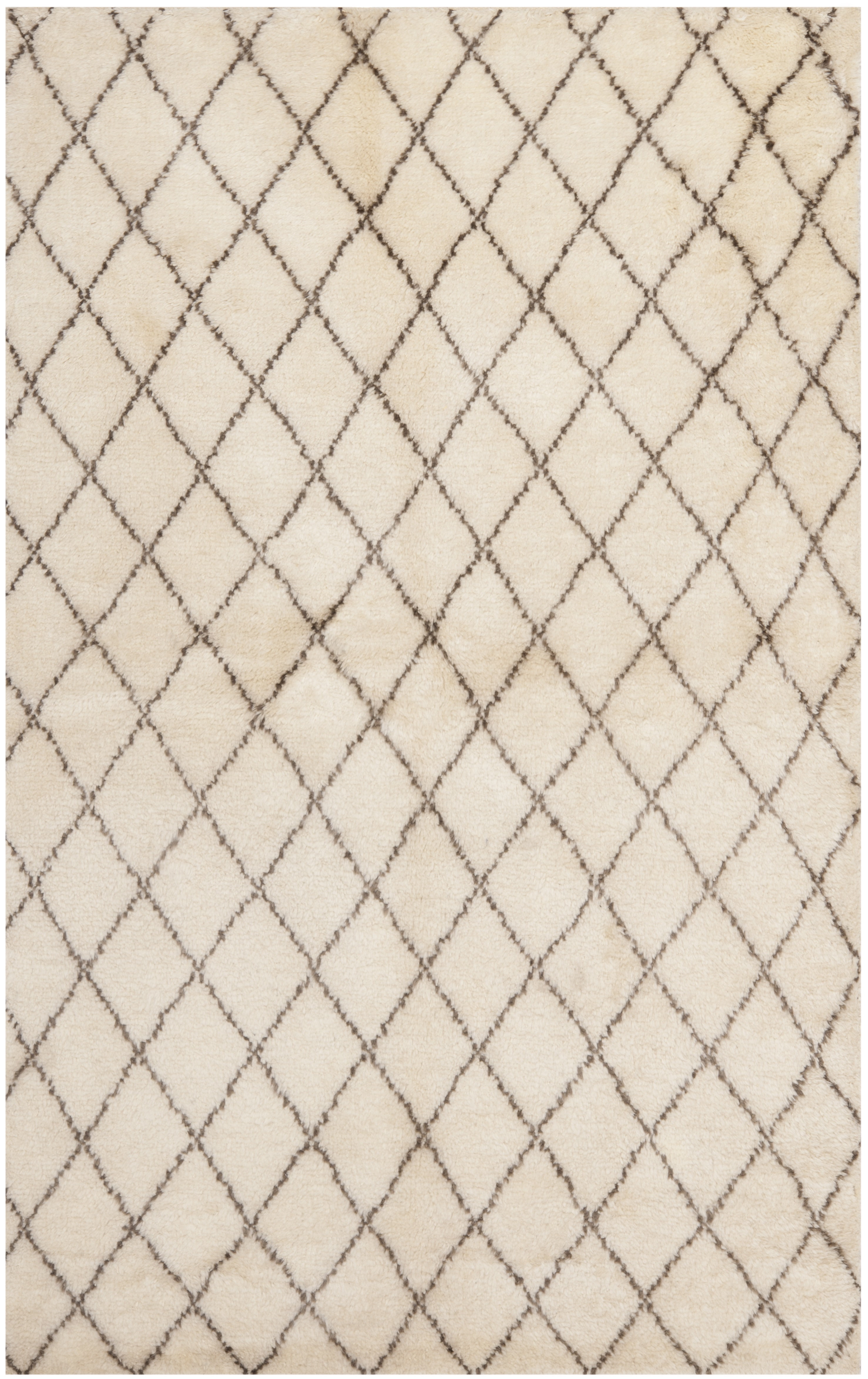 Plush Hand-Knotted Wool Shag Area Rug, Cream/Brown, 9' x 12'