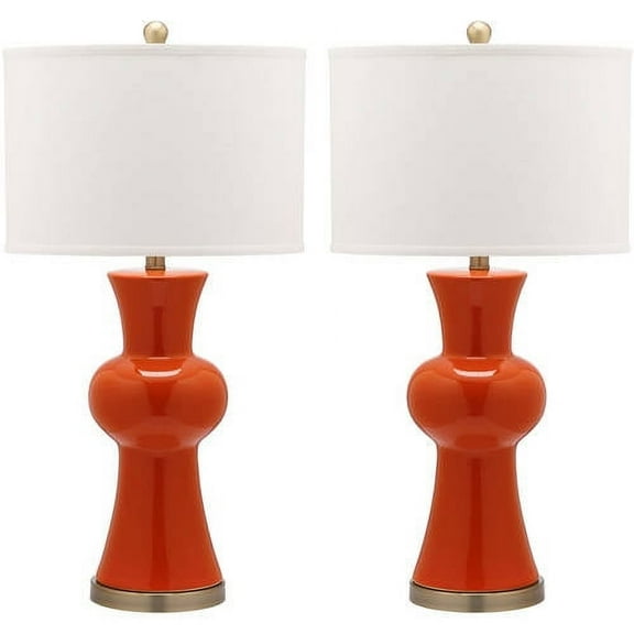 SAFAVIEH Lola 30 in. H Column Ceramic Table Lamp, Orange, Set of 2