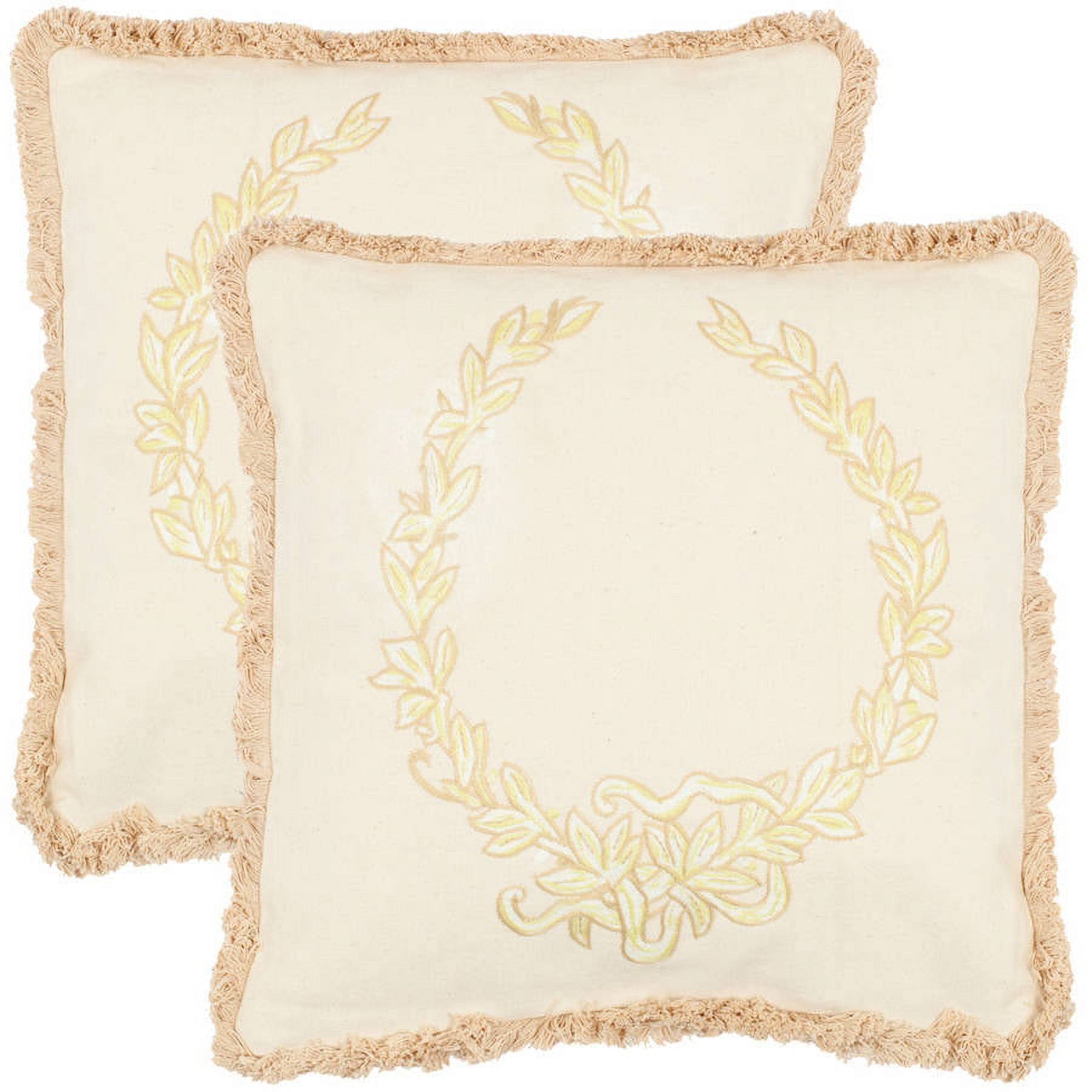 SAFAVIEH Lola Floral Pillow, 18" x 18", Wheat, Set of 2