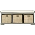 thumbnail image 1 of SAFAVIEH Lonan 3 Wicker Basket Storage Bench with Cushion Top, Grey/White, 1 of 4