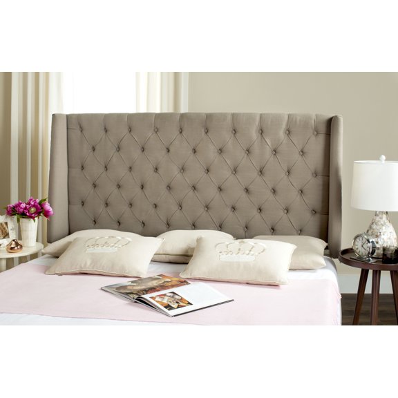 SAFAVIEH London Retro Winged Tufted Headboard with Flat Nail Heads, Full, True Taupe