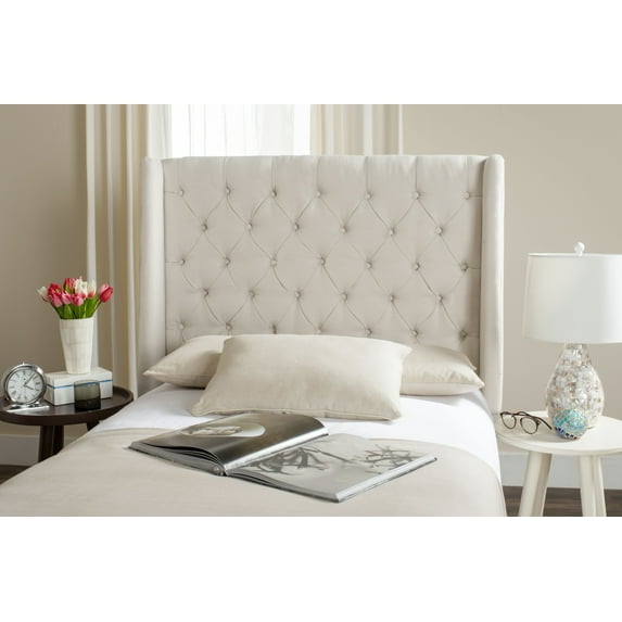 SAFAVIEH London Retro Winged Tufted Headboard with Flat Nail Heads, Twin, Cream