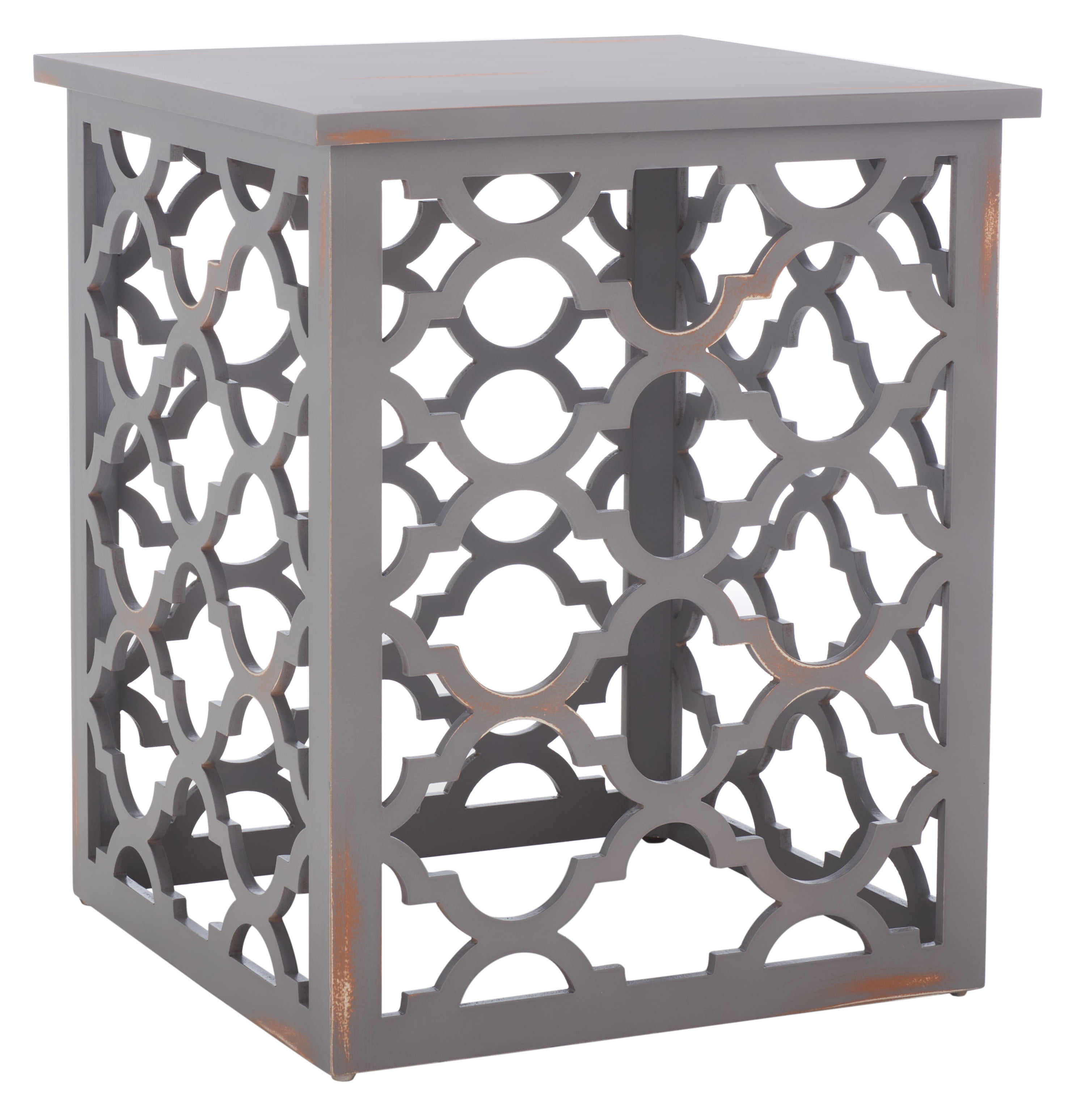 Gray Wood Latticework Square End Table