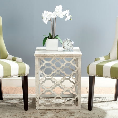 SAFAVIEH Lonny Geometric Nautical Wood End Table, Distressed White