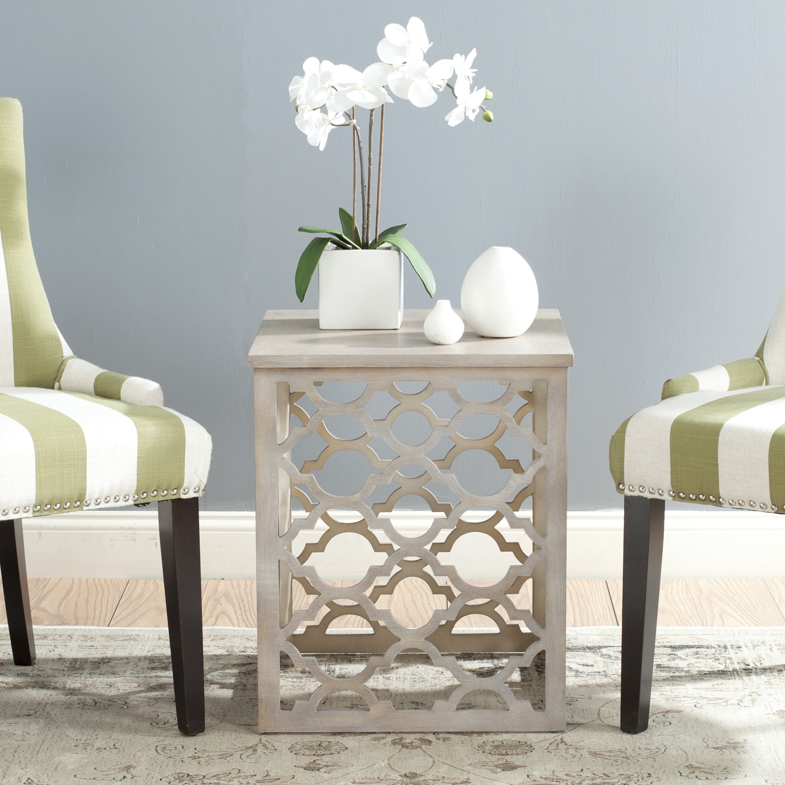 Gray Geometric Wood and Metal Square End Table