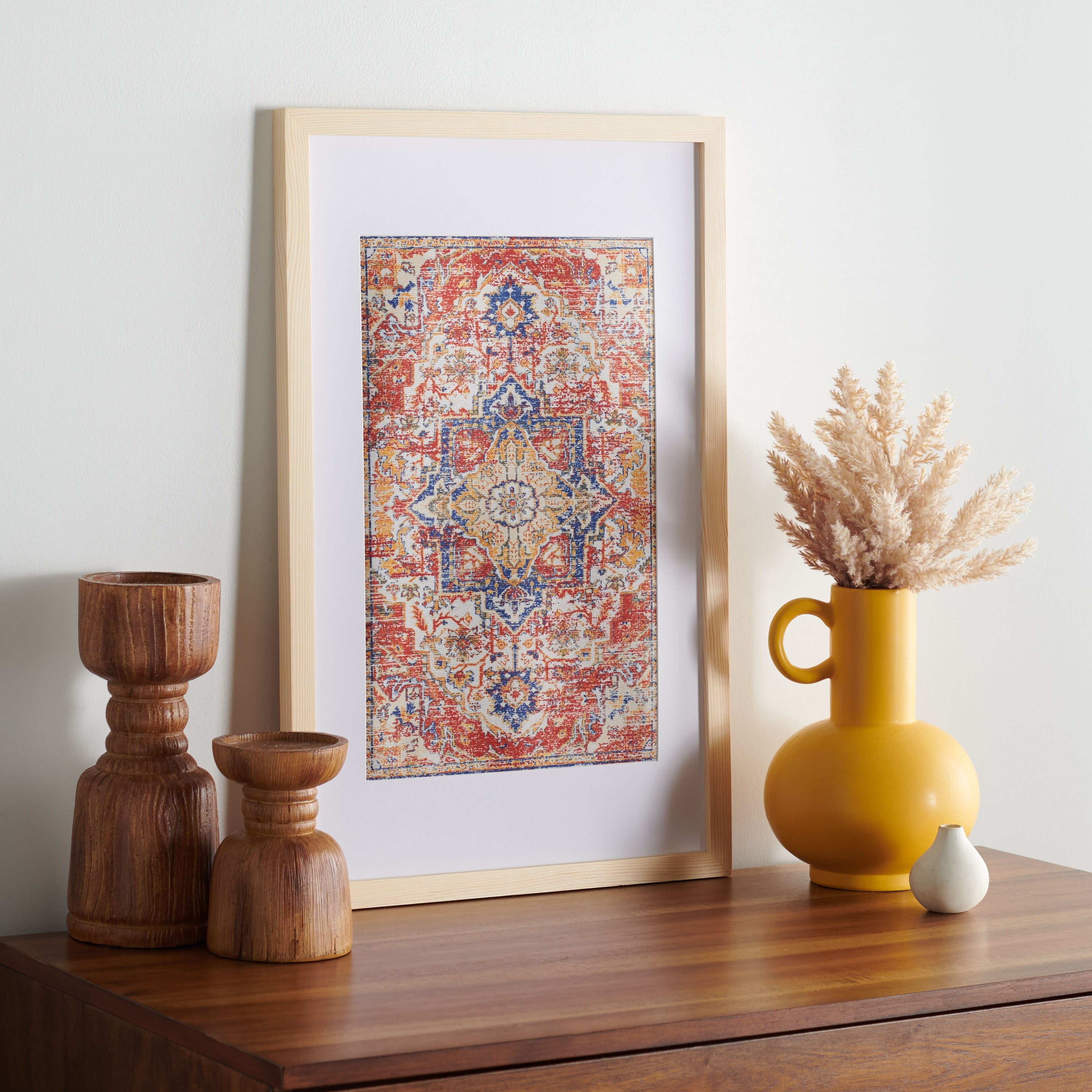 Lonqu 23" Red and Navy Framed Textile Wall Art