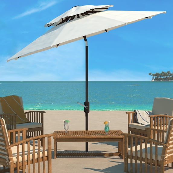SAFAVIEH Lorenia 9' Double Top Market Patio Umbrella, White