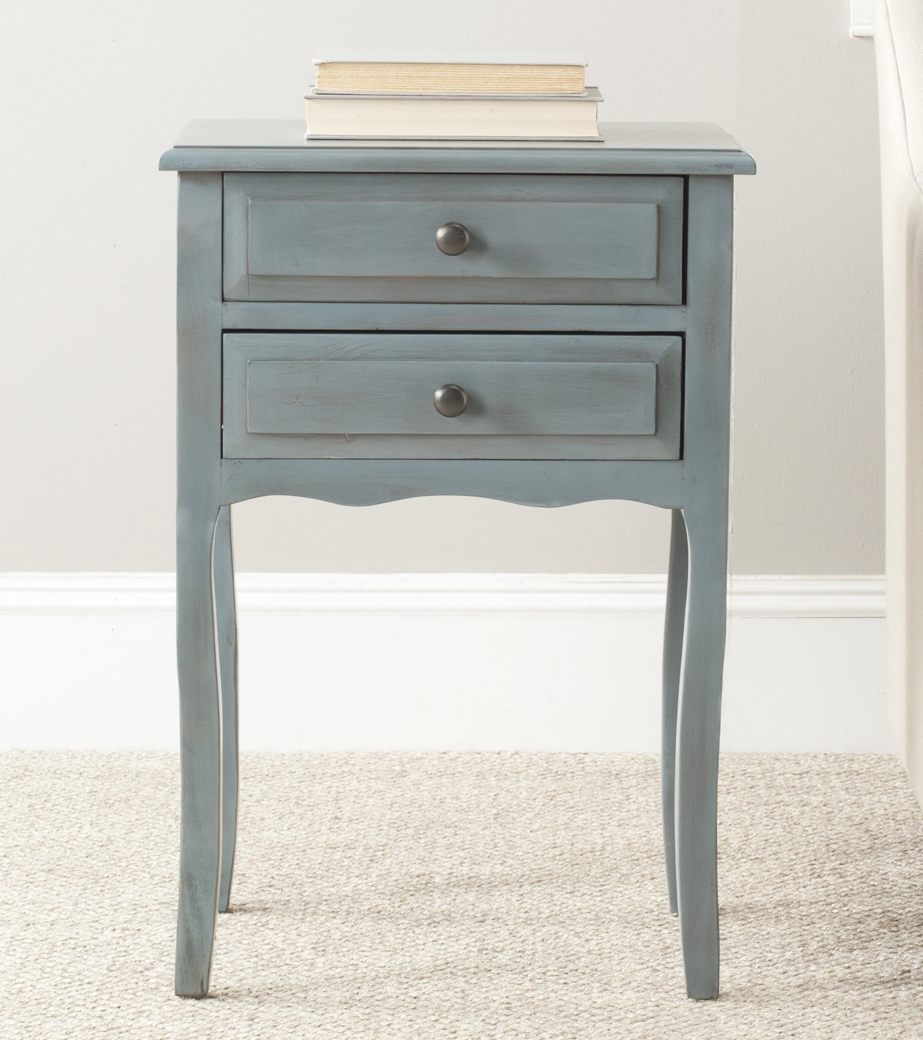 SAFAVIEH Lori Country Nautical End Table w/ 2 Storage Drawers, Barn Blue