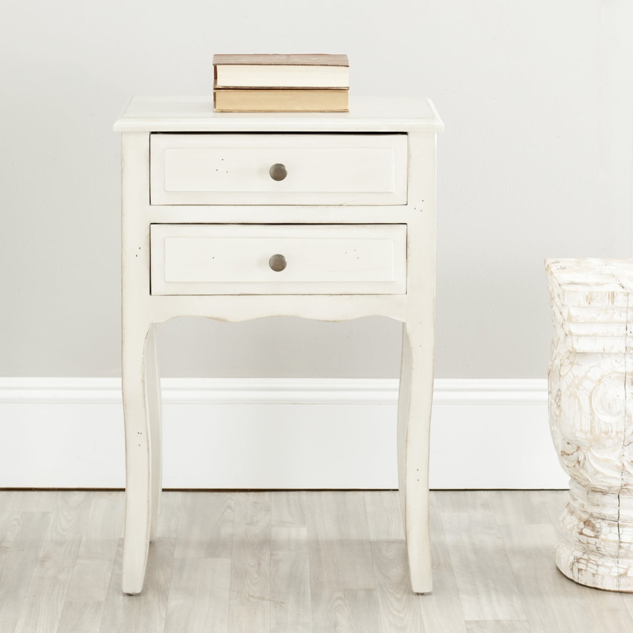 Beige Transitional Solid Poplar Rectangular End Table with Storage