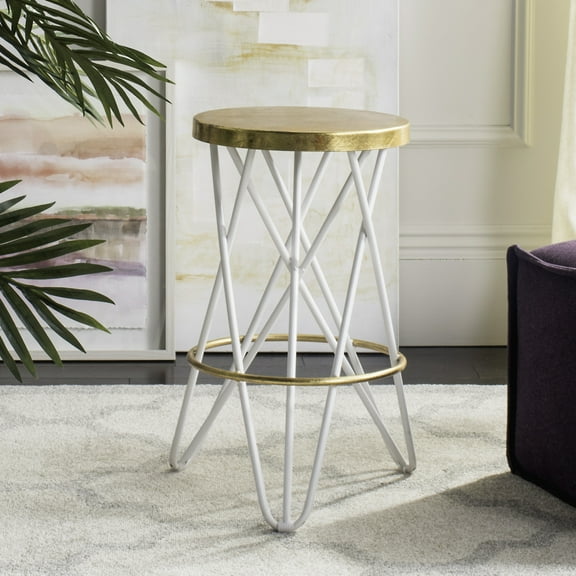 SAFAVIEH Lorna Mid-Century Retro Gold Leaf Counter Stool, White
