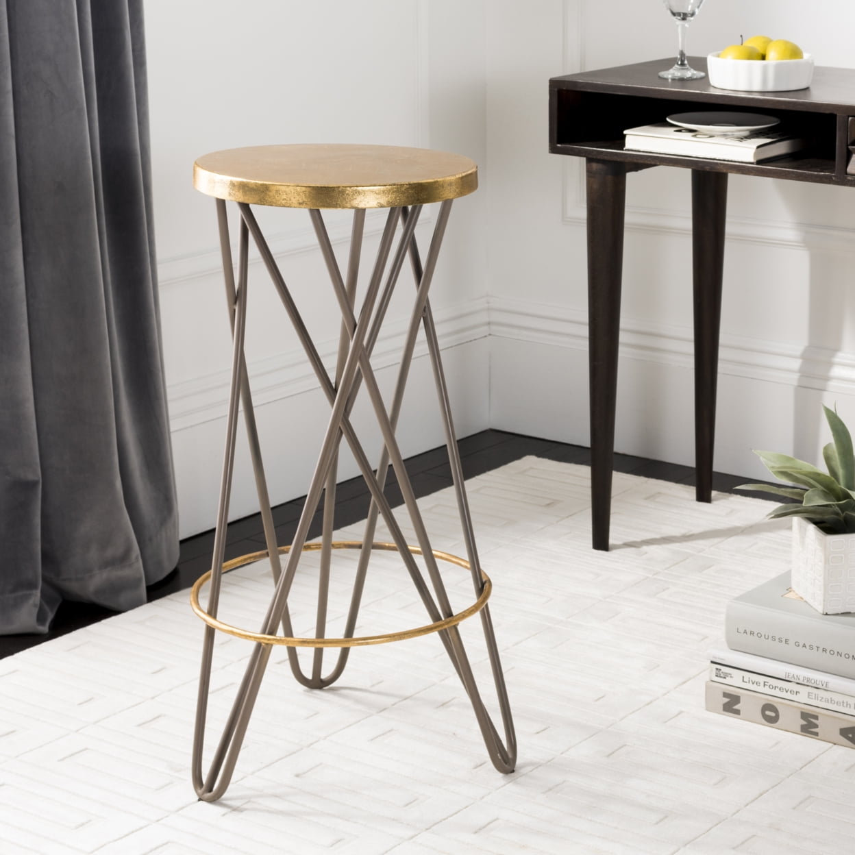 Beige and Gold Hairpin Leg Industrial Bar Stool