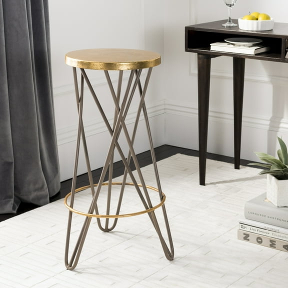 SAFAVIEH Lorna Mid-Century Retro Gold Leaf Iron Barstool, Beige