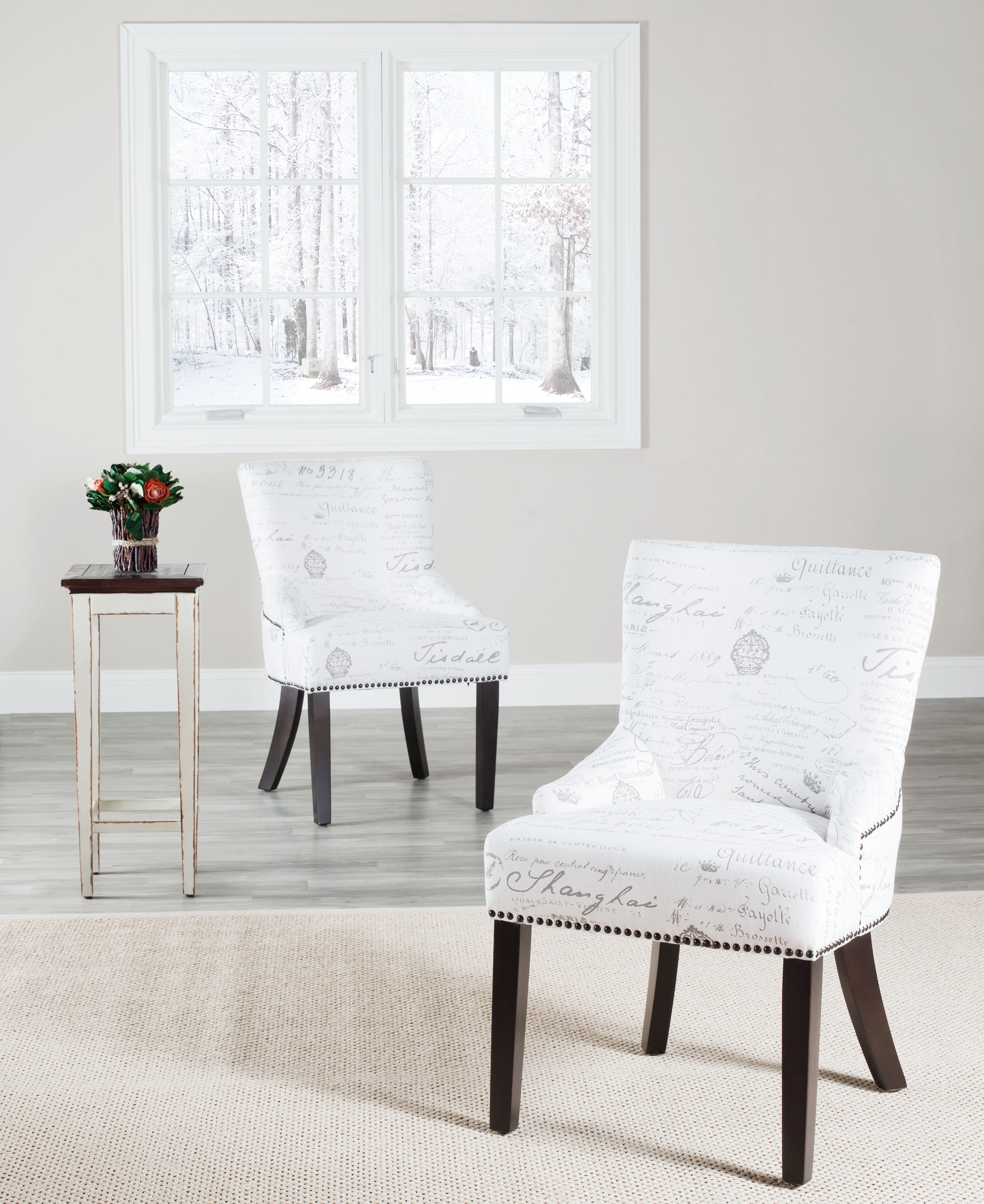 Lotus White and Gray Linen Upholstered Side Chair