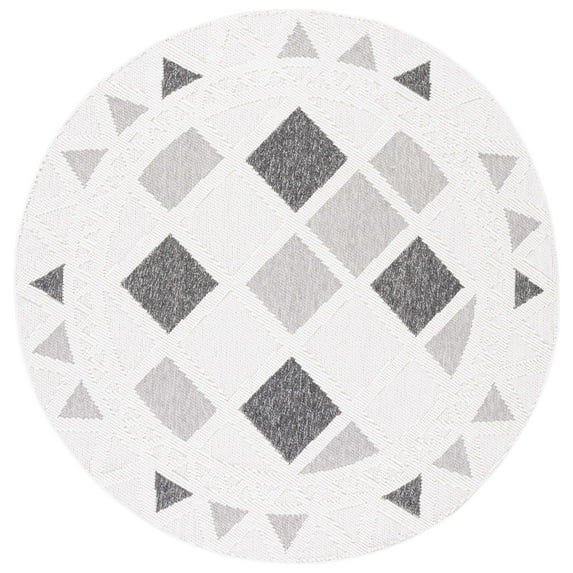 SAFAVIEH Lotus Brendanus Geometric Area Rug, Ivory/Dark Grey, 6'7" x 6'7" Round
