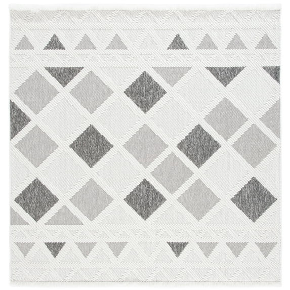 SAFAVIEH Lotus Brendanus Geometric Area Rug, Ivory/Dark Grey, 6'7" x 6'7" Square