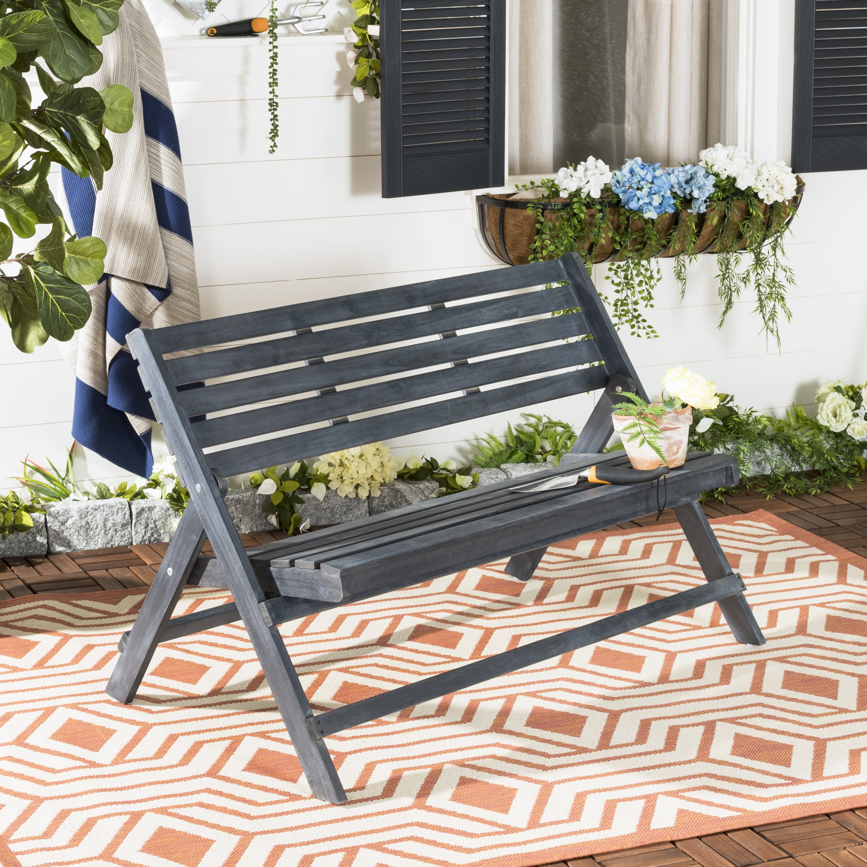 Luca Dark Slate Gray Acacia Folding Outdoor Bench