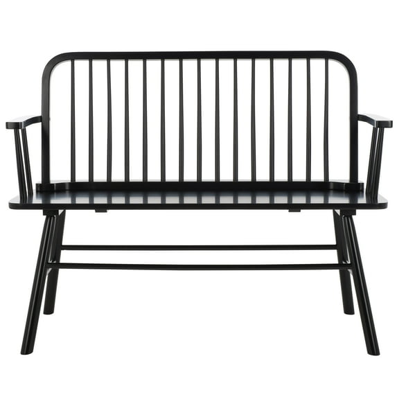 Safavieh Lucilia Spindle Solid Rubber Wood Classic Indoor Arm Bench with Black Seat, Natural/White