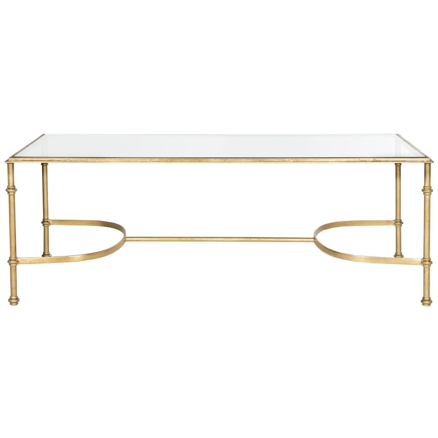 Elegant Transitional 50'' Gold Metal & Glass Rectangular Coffee Table