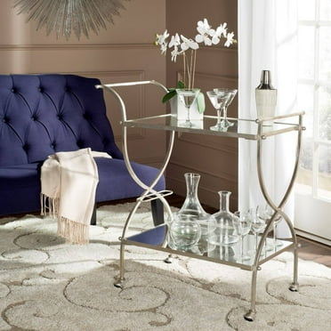 SAFAVIEH Lucretius 2-Tier Bar Cart with Handle and Casters, Silver/Mirror