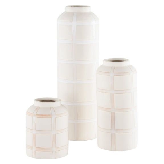 SAFAVIEH Luette Checkered Ceramic Vase, Set of 3, Cream