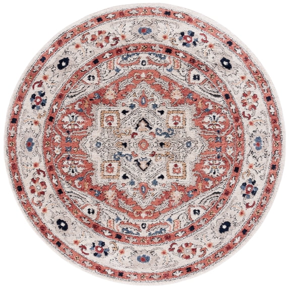 SAFAVIEH Luna Damian Oriental Area Rug, Beige/Rust, 6'7" x 6'7" Round