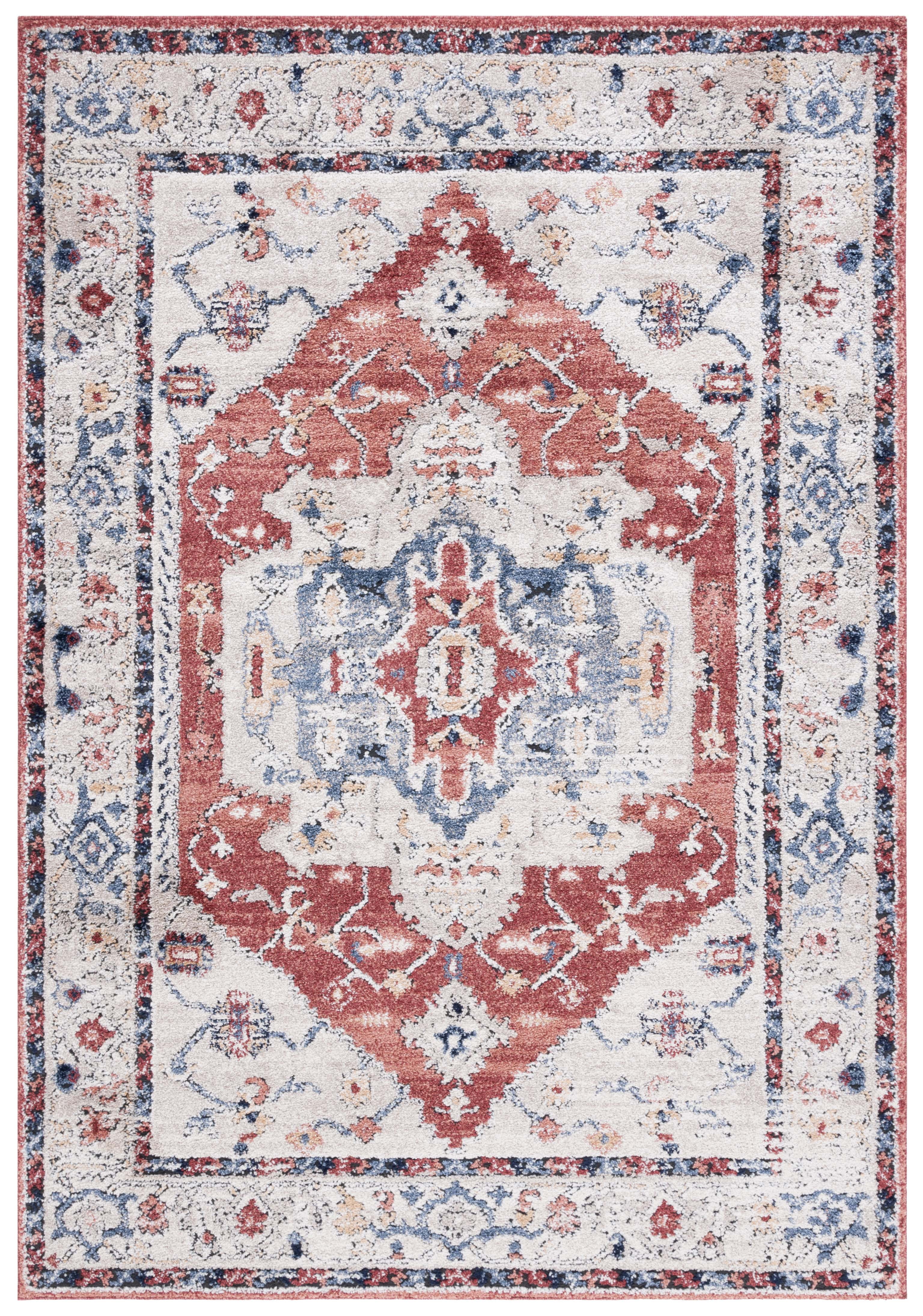 Ivory and Rust Synthetic Rectangular Area Rug, 5'3" x 7'6"