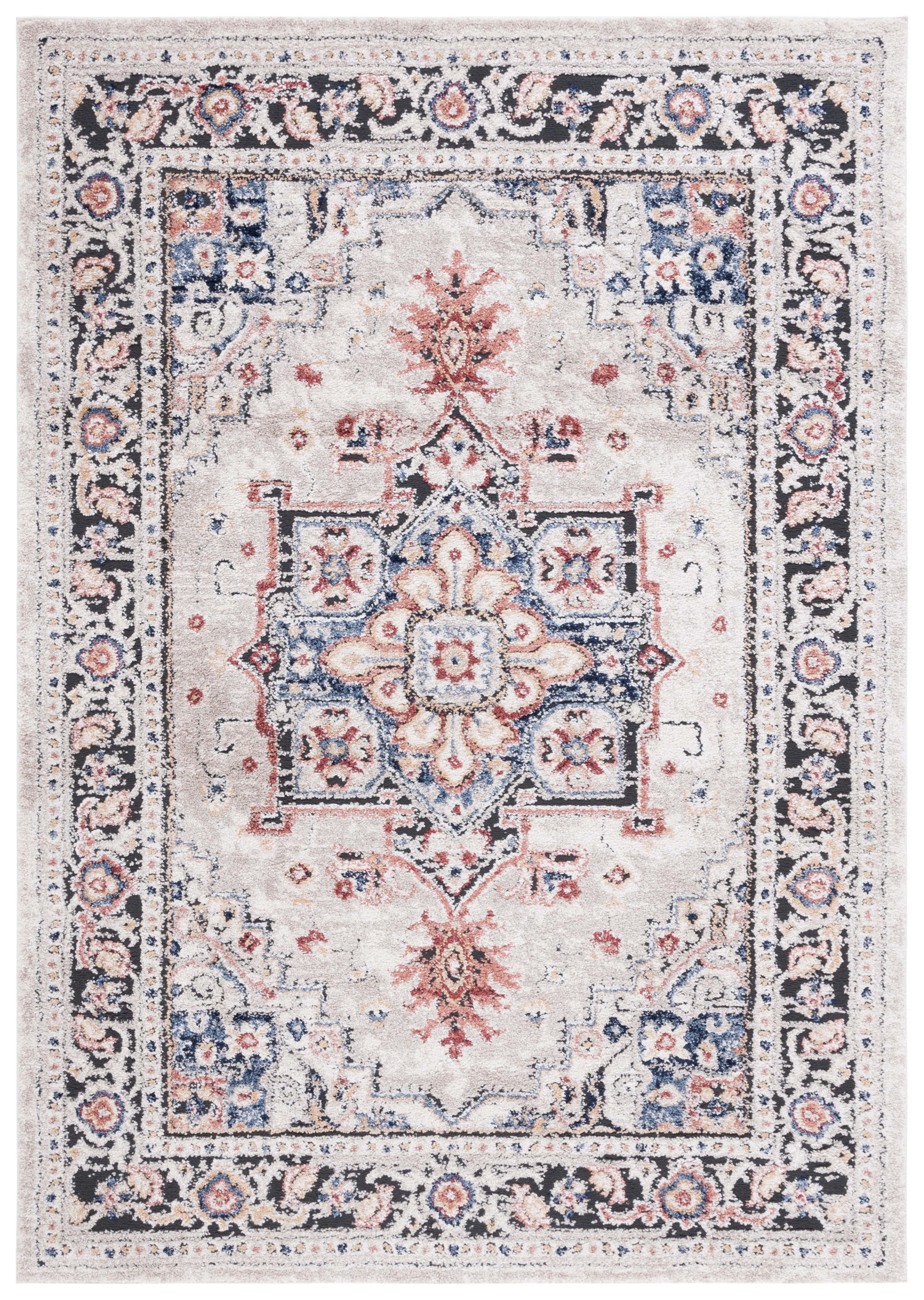 Luna Beige and Black Synthetic Rectangular Area Rug