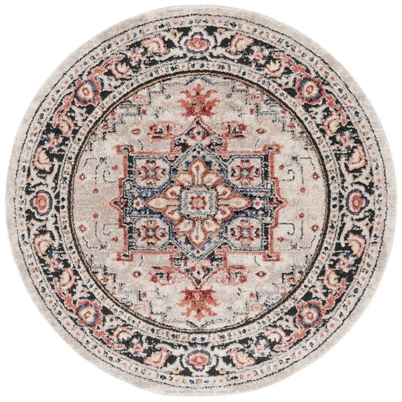 SAFAVIEH Luna Damri Oriental Area Rug, Beige/Black Rust, 6'7" x 6'7" Round