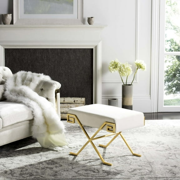 SAFAVIEH Luna Modern Greek Key Bench, Light Beige/Gold