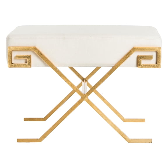 SAFAVIEH Luna Modern Greek Key Bench, Light Beige/Gold