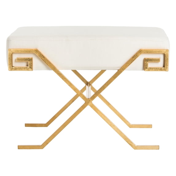 SAFAVIEH Luna Modern Greek Key Bench, Light Beige/Gold