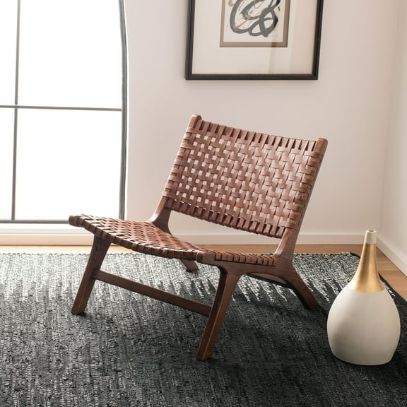 SAFAVIEH Luna Modern Leather Woven Accent Club Chair, Brown/Cognac