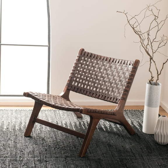 SAFAVIEH Luna Modern Leather Woven Club Chair, Brown