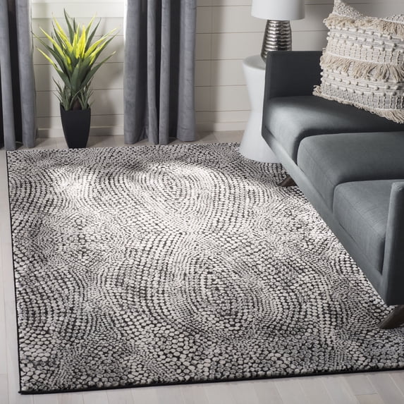 SAFAVIEH Lurex Gorden Abstract Dots Area Rug, Black/Light Grey, 6'7" x 6'7" Square