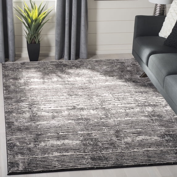 SAFAVIEH Lurex Marielle Overdyed Striped Area Rug, Black/Grey, 9' x 12'