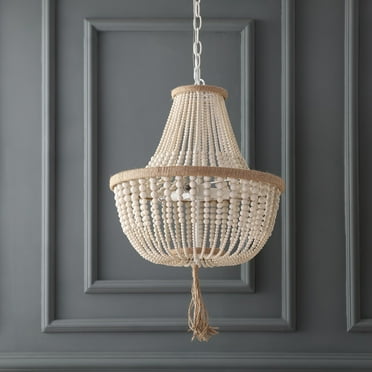 SAFAVIEH Lush Kristi 3 Light 16.5 In. Dia. Beaded Pendant, Cream