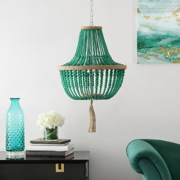 SAFAVIEH Lush Kristi 3 Light 16.5 In. Dia. Beaded Pendant, Emerald