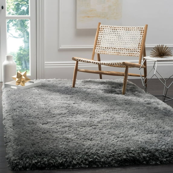SAFAVIEH Luxe Paxton Solid Plush Polyester Shag Area Rug, Grey, 5' x 8'