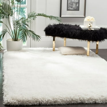 SAFAVIEH Luxe Paxton Solid Plush Polyester Shag Area Rug, Ivory, 6' x 6' Square
