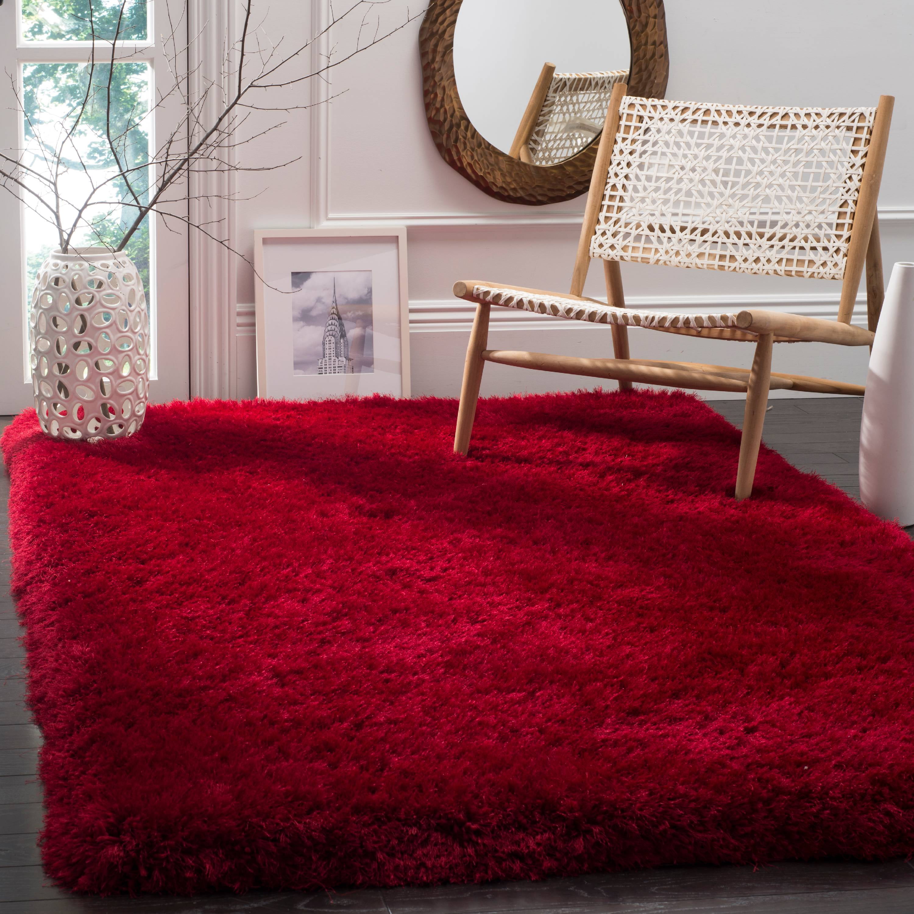 SAFAVIEH Luxe Paxton Solid Plush Polyester Shag Area Rug, Red, 5' x 8'