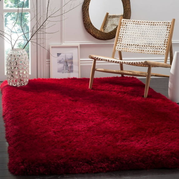 SAFAVIEH Luxe Paxton Solid Plush Polyester Shag Area Rug, Red, 6' x 9'