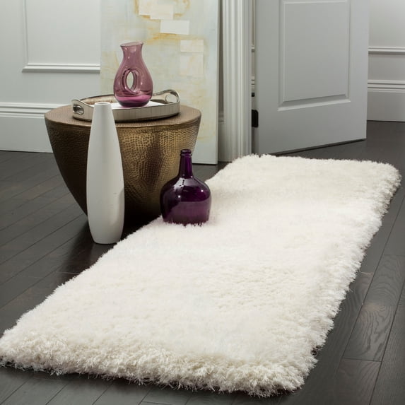 SAFAVIEH Luxe Paxton Solid Plush Polyester Shag Runner Rug, Ivory, 2'3" x 8'